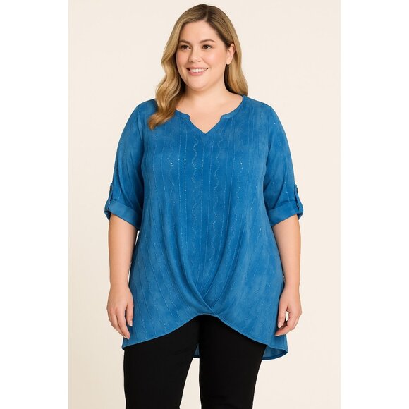 Sami & Jo Plus Women’s 2X Blue Sequin Embellished Tunic Top Roll Tab Sleeves - Picture 5 of 5